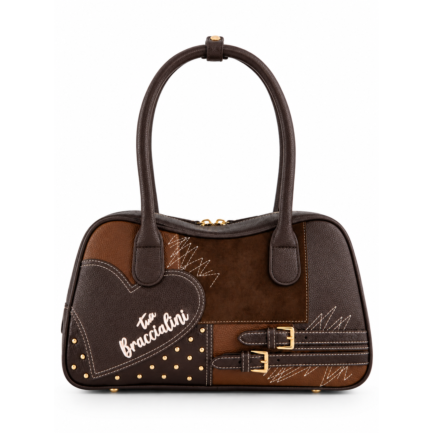 Amy Patchwork Brown Bowling Bag