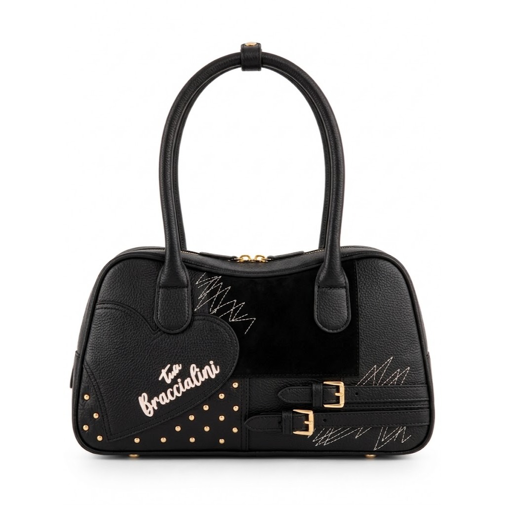 Amy Patchwork Black Bowling Bag