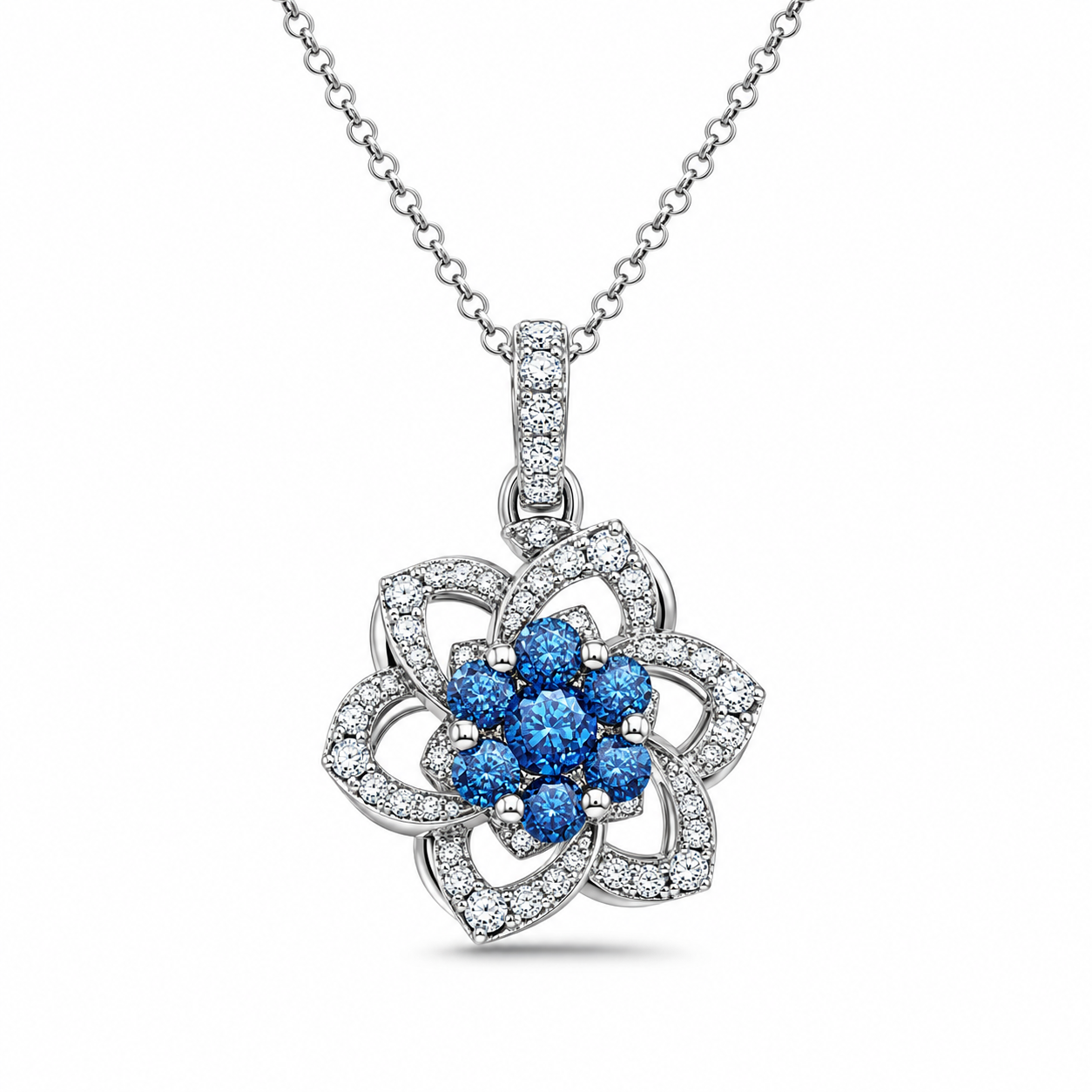 TruAmore Blue Lumielle Diamond Blossom Pendant