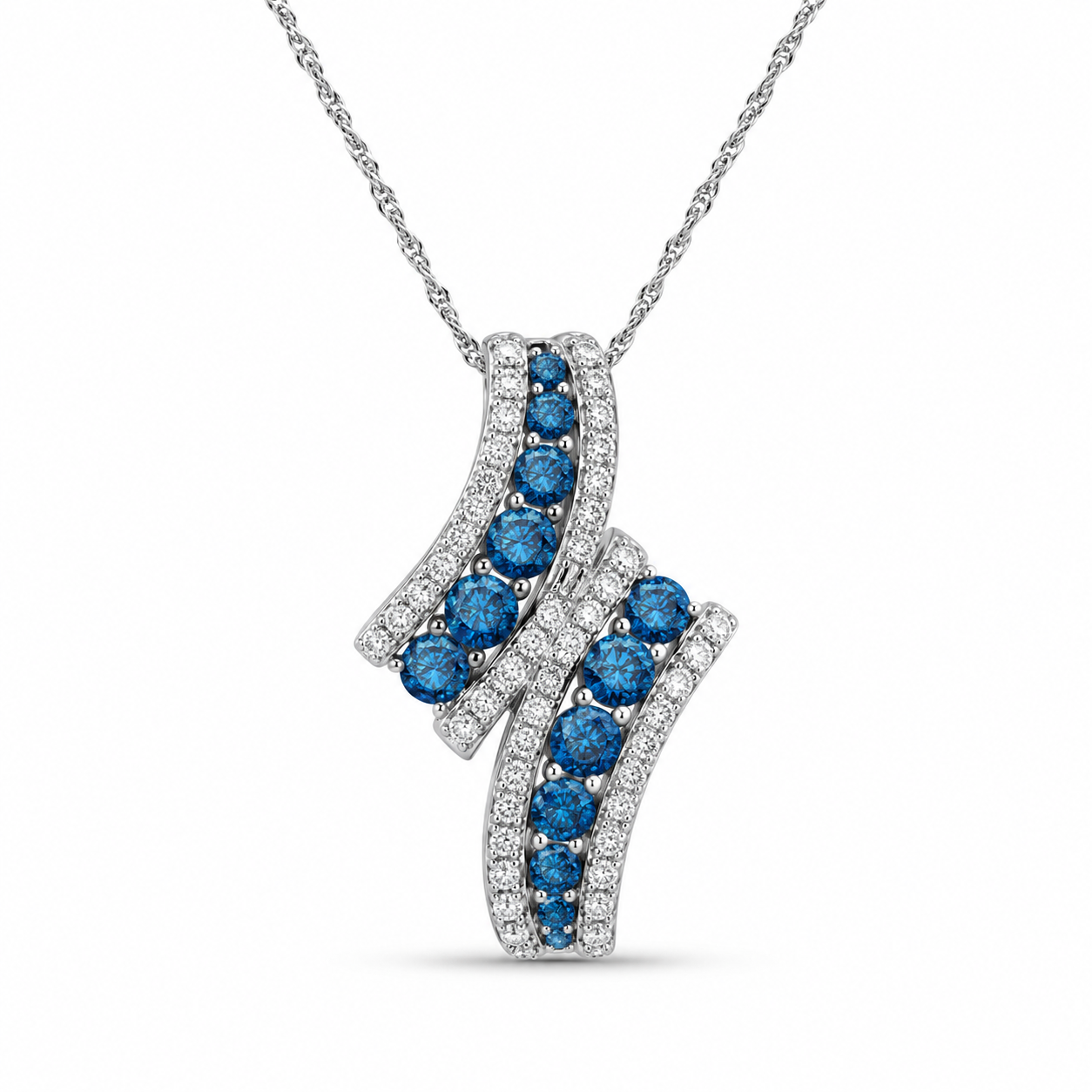 TruAmore Blue Ascending Diamond Ribbons Pendant