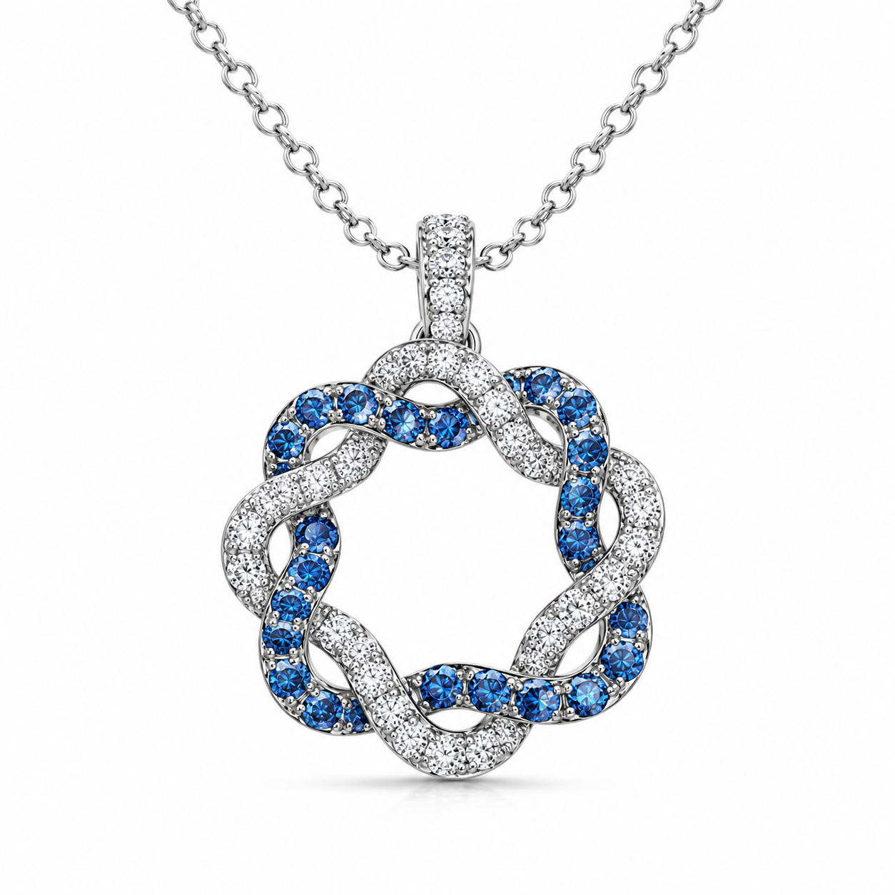 TruAmore Blue Entwined Diamond Halo Pendant