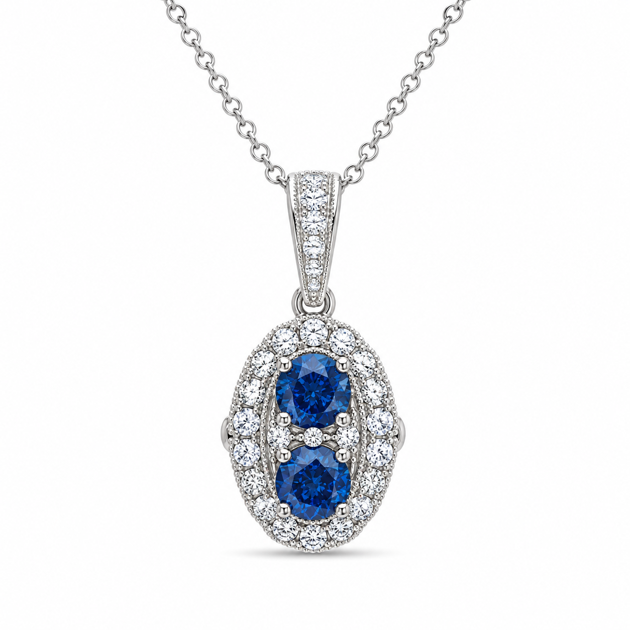TruAmore Blue Regal Diamond Duet Pendant