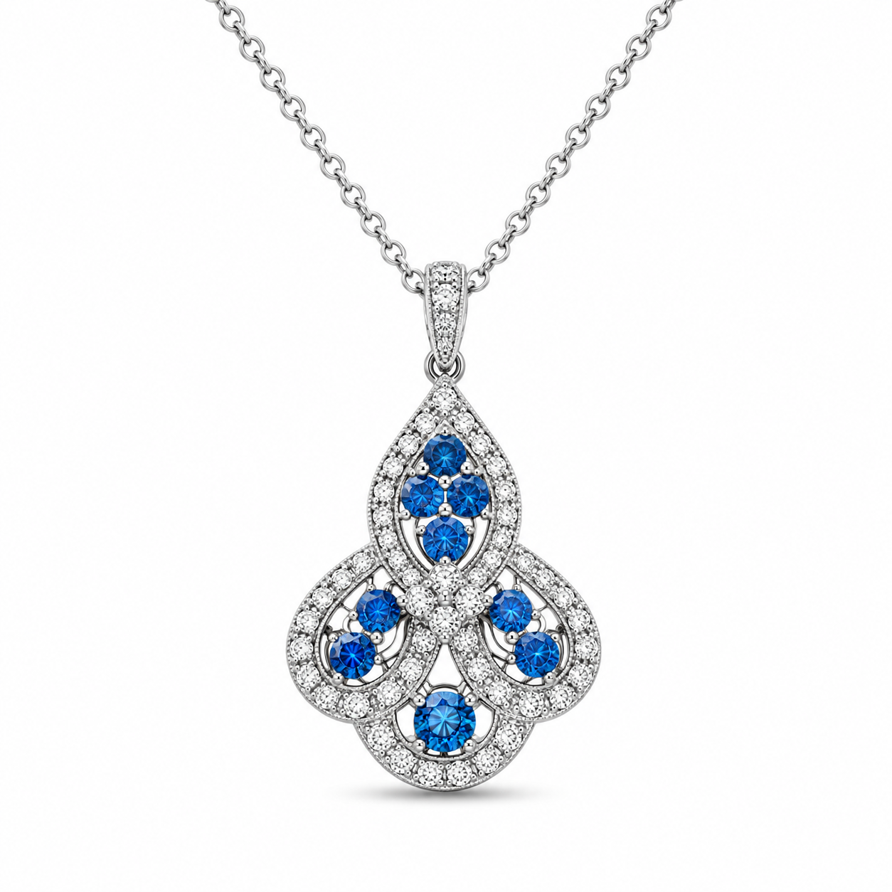 TruAmore Blue Radiant Diamond Fleur Pendant