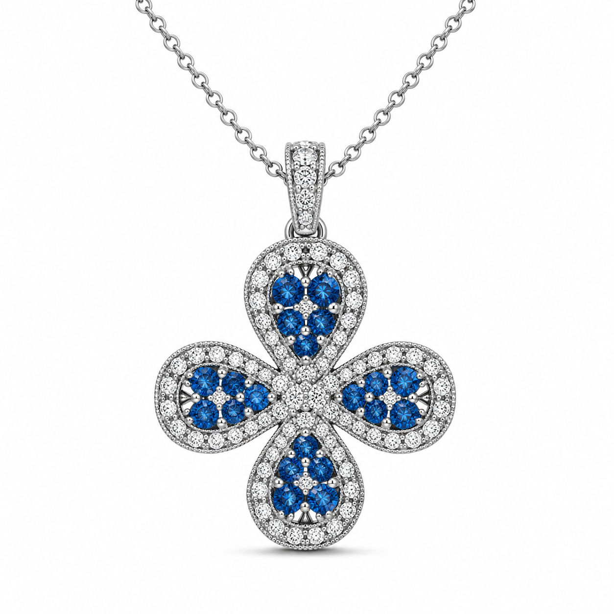 TruAmore Blue Royal Diamond Clover Pendant