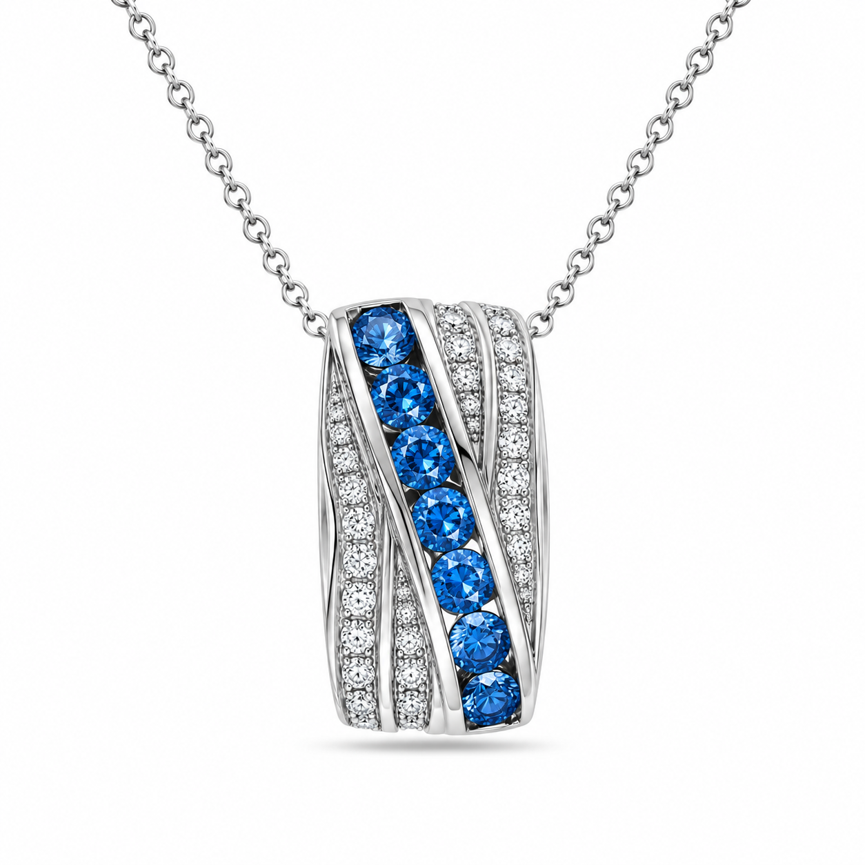 TruAmore Blue Cascade Diamond Ribbon Pendant